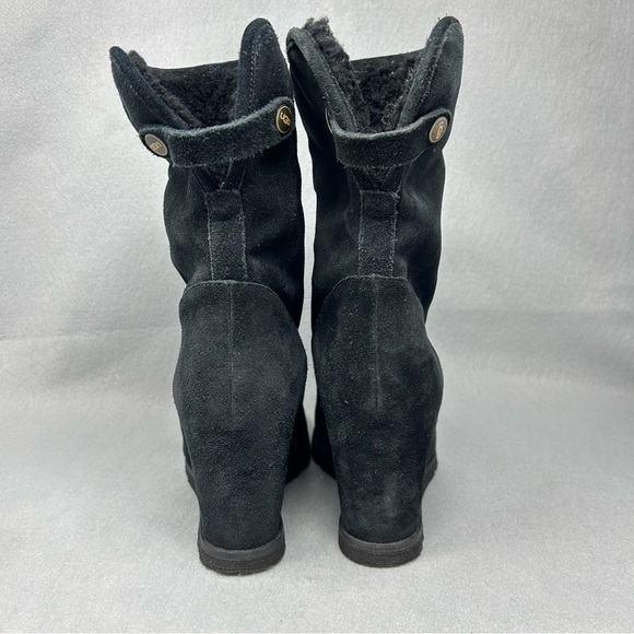 UGG Australia Kyra Genuine Shearling Wedge Heel Ankle Boots Black Suede Size 10 - Picture 7 of 11